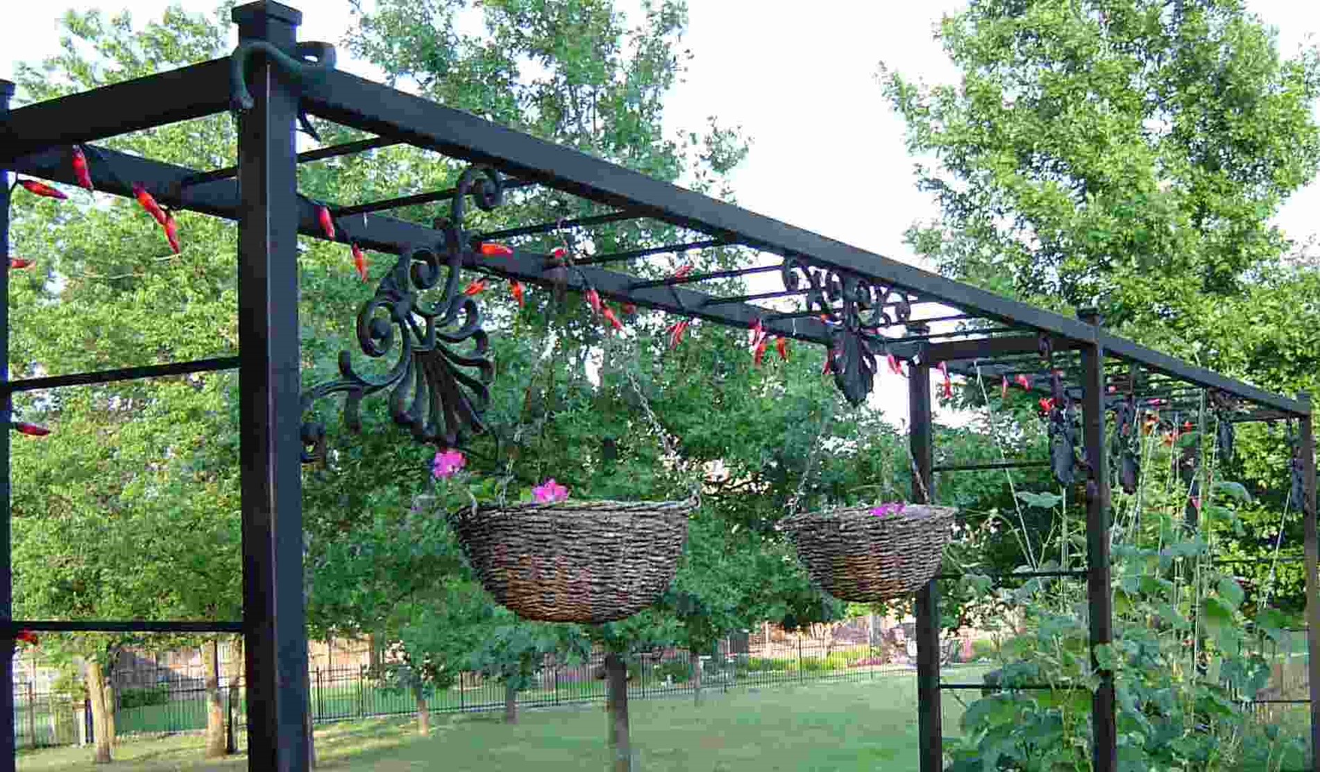 A Gorgeous Trellis with Flower Baskets