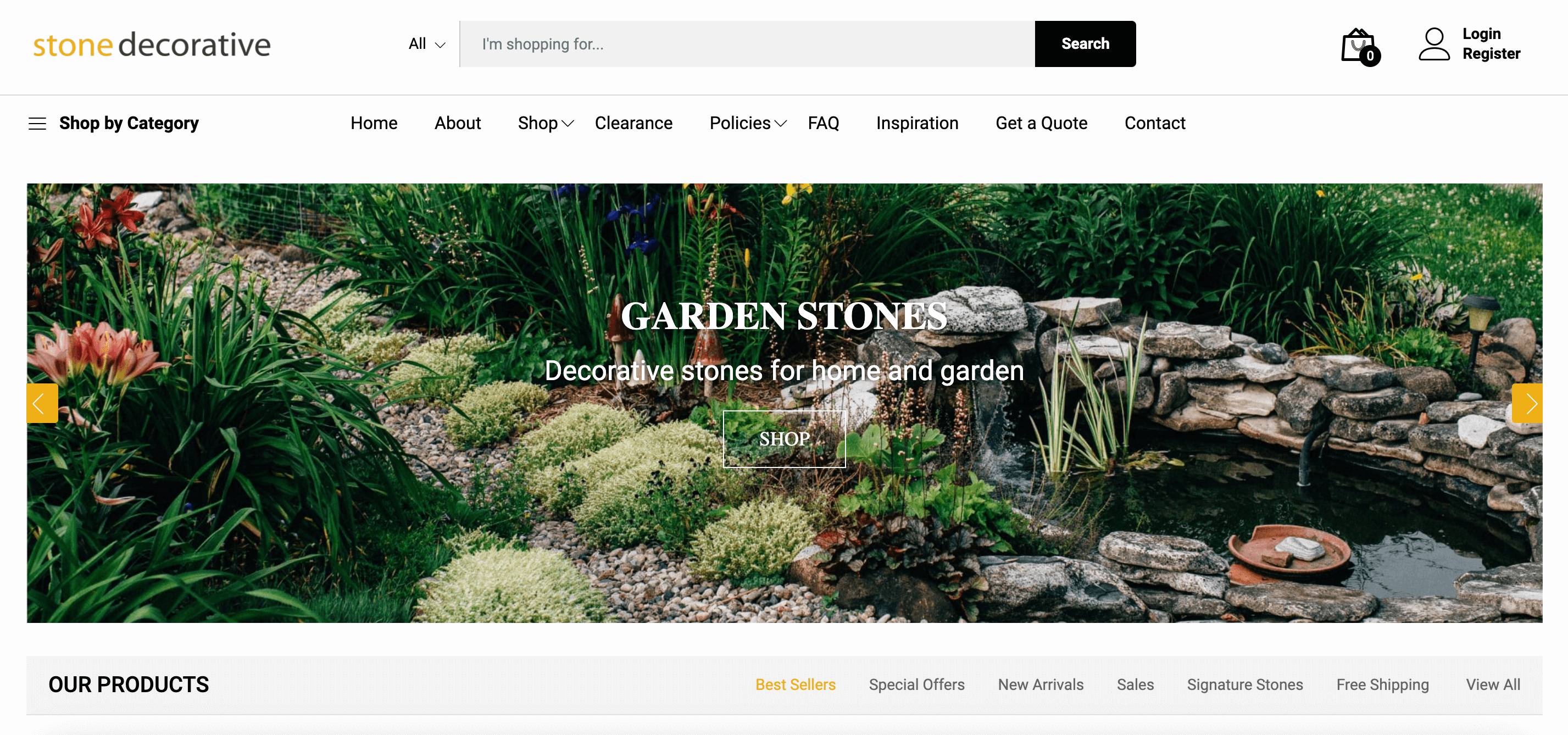A beautiful garden store WordPress theme showcasing decorative stones & river rock
