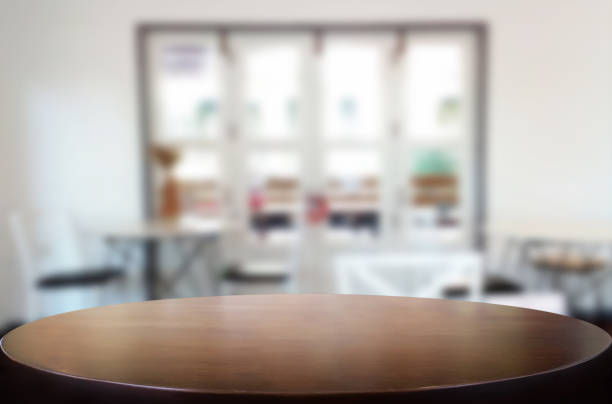 A restaurant table with a blurred background, perfect for dining and socializing